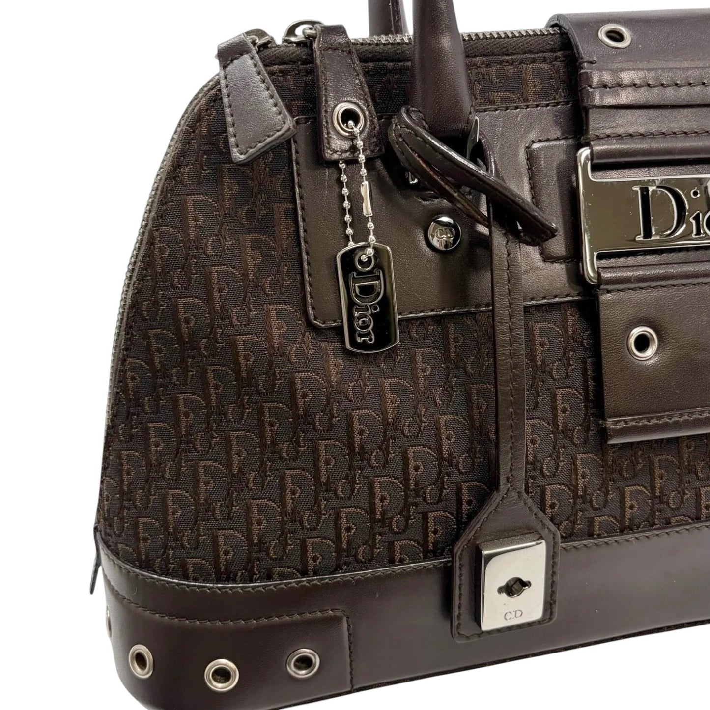 Dior Vintage 2002 Dark Brown Trotter Monogram Street Chic Top Handle Bag