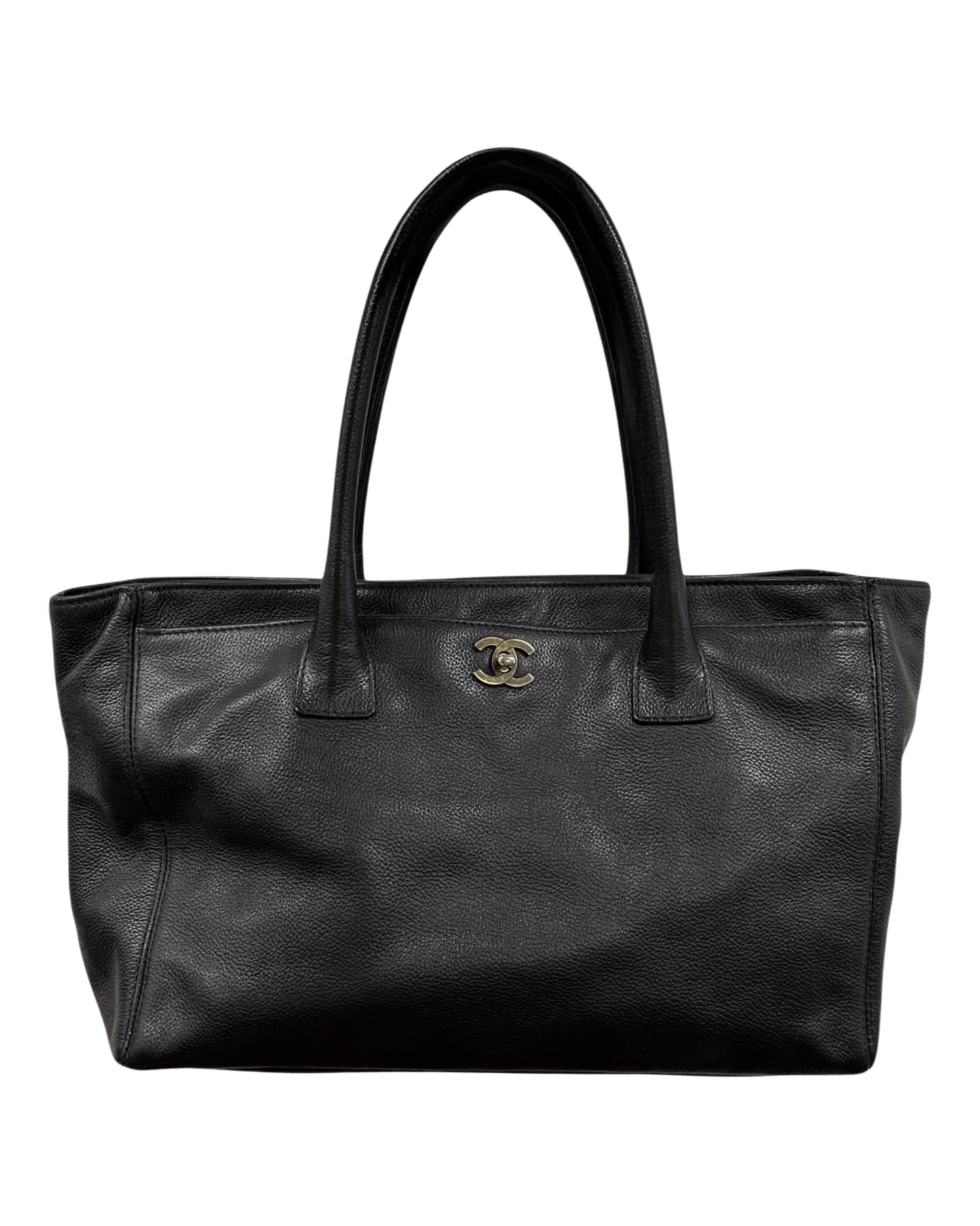 Chanel Vintage 00s Black Deerskin Medium Cerf Executive Shoulder Tote Bag with Ruthenium Hardware
