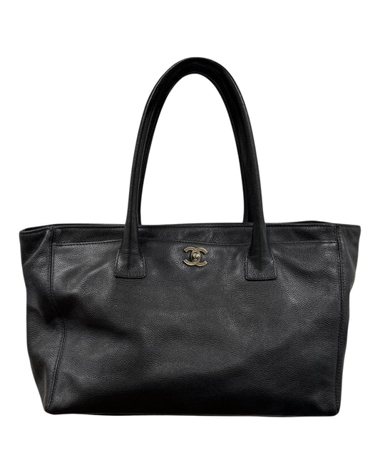 Chanel Vintage 00s Black Deerskin Medium Cerf Executive Shoulder Tote Bag with Ruthenium Hardware