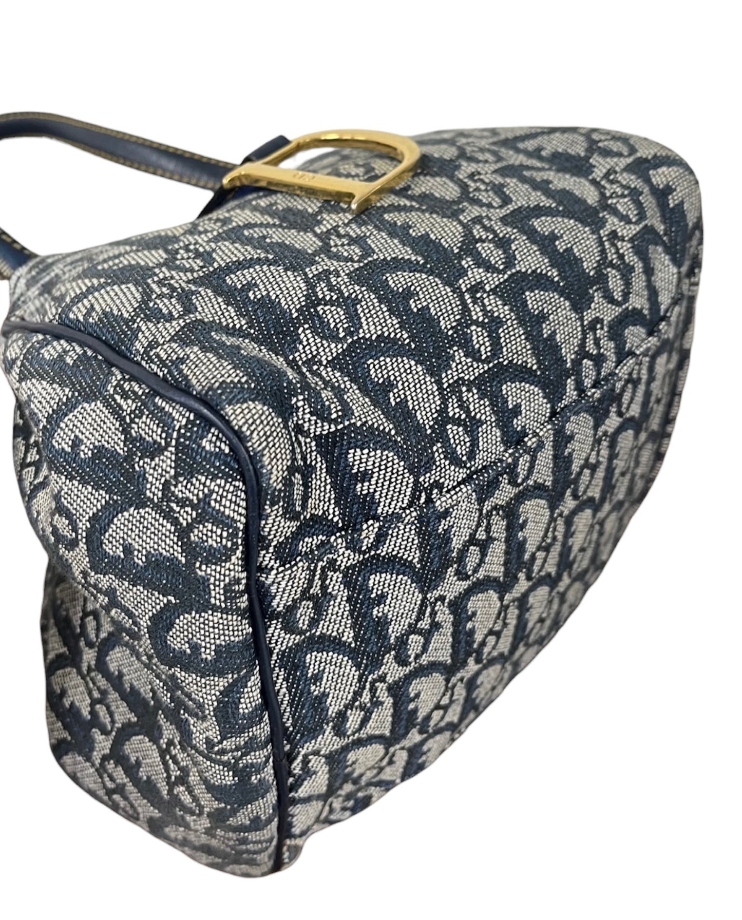 Dior Vintage Navy Blue Trotter Monogram Mini Origami Top Handle Bag