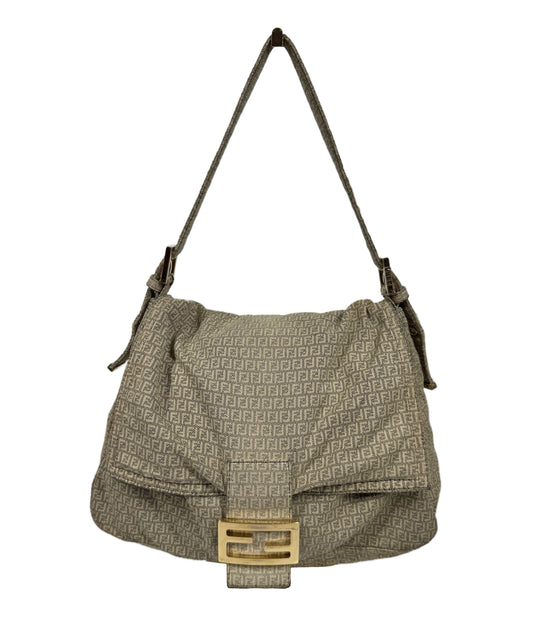 Fendi Vintage Grey Beige Zucchino Canvas Mama Baguette Shoulder Bag