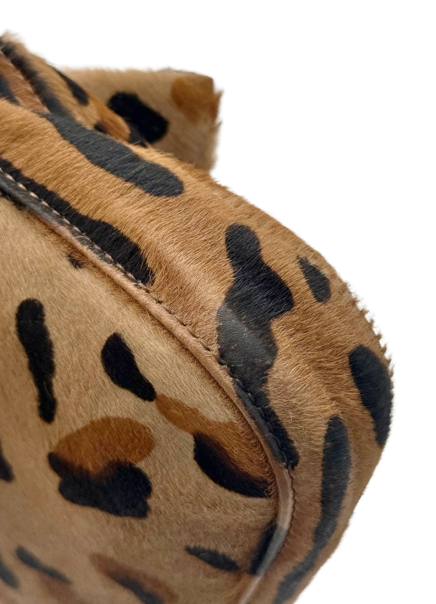 Fendi Vintage Beige Leopard Print Pony Hair Shoulder Baguette Bag