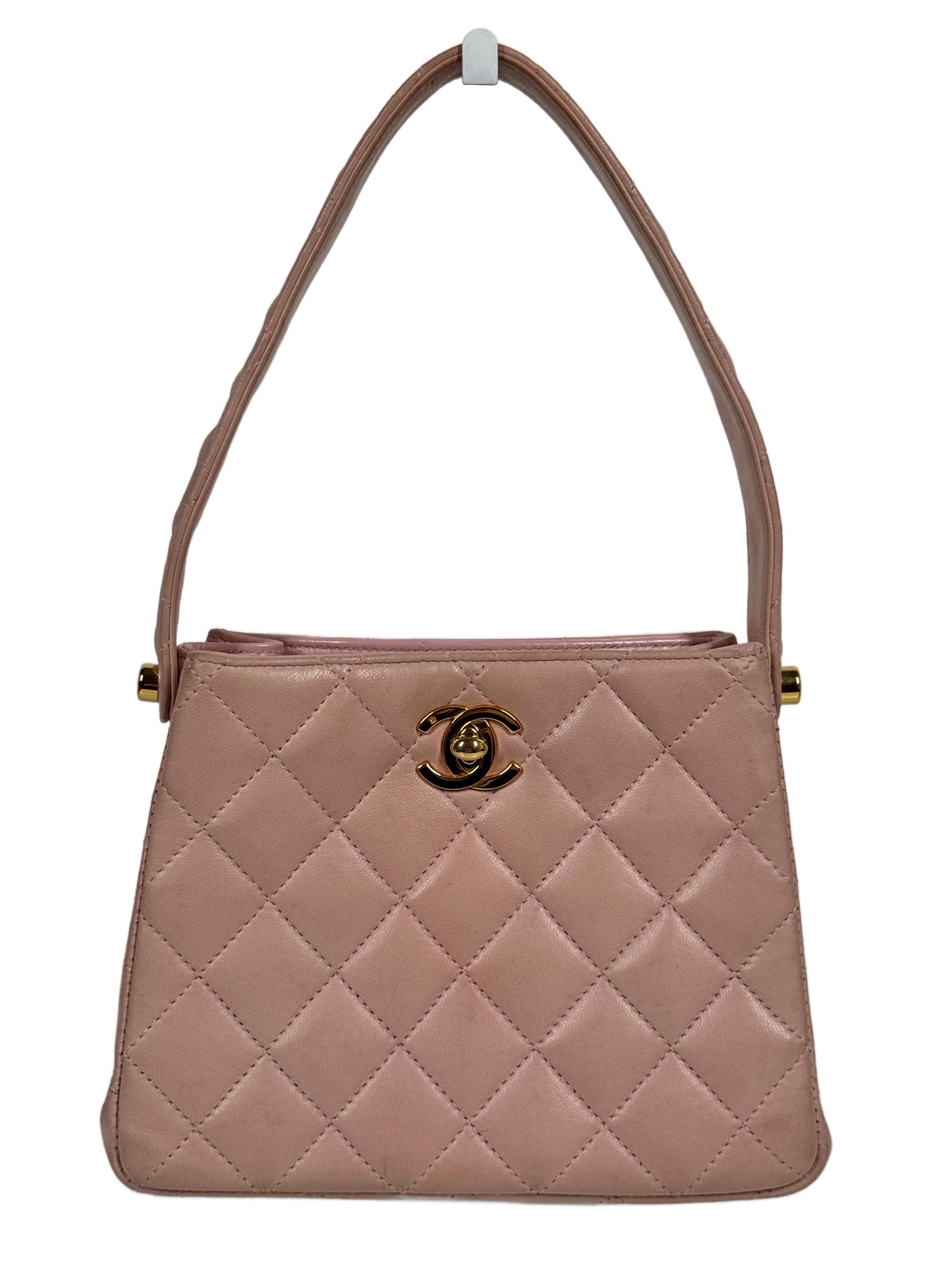 Chanel Vintage 90s Pink Lambskin Mini / Small Kelly Top Handle Bag w 24K Gold Plated Hardware