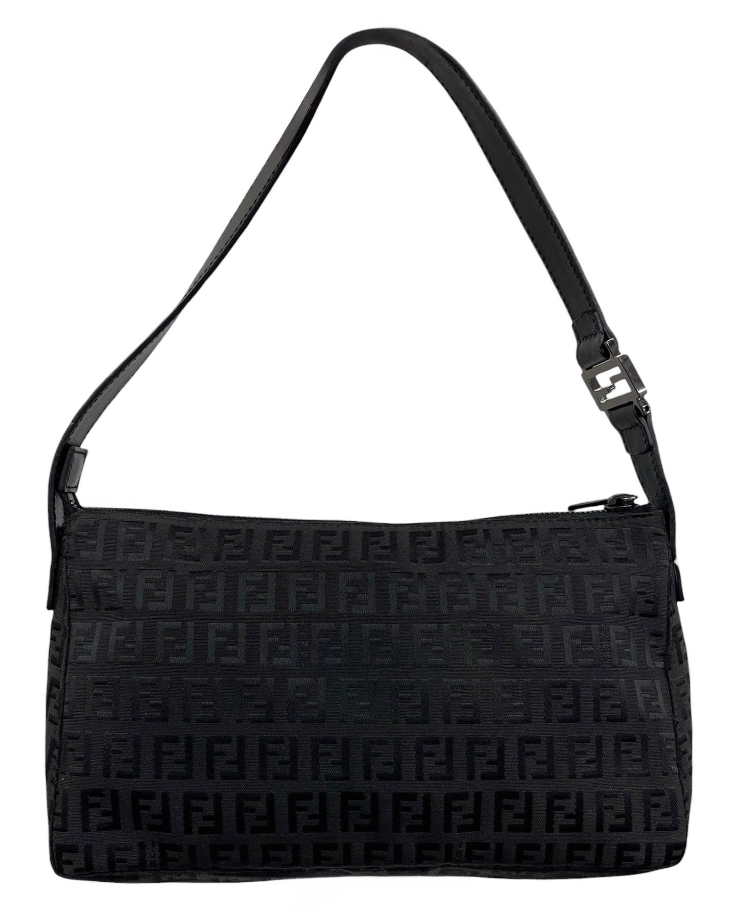 Fendi Vintage Black Zucca Zucchino Monogram Medium Shoulder Pochette Bag