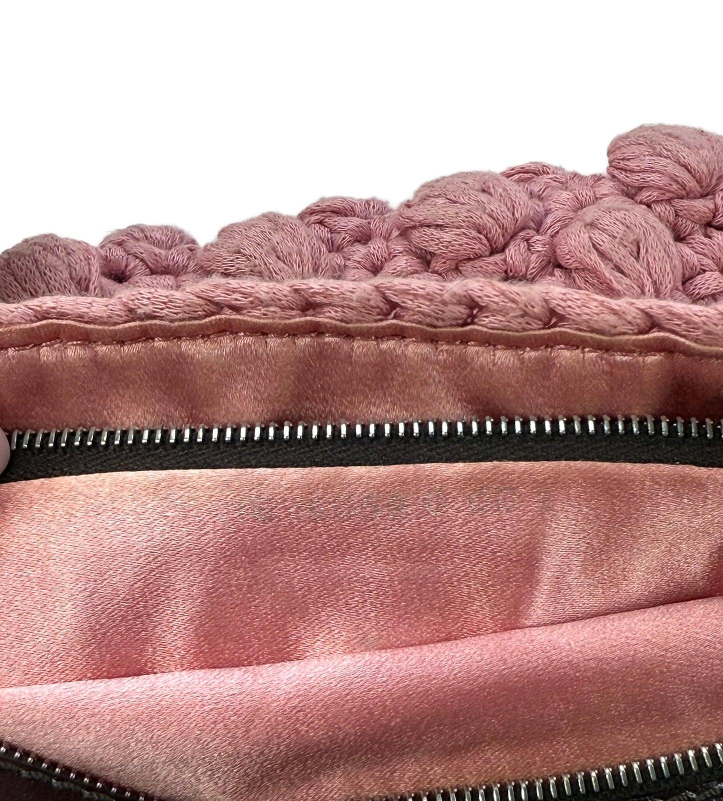 Fendi Vintage Pink Crochet Knit Shoulder Baguette Bag