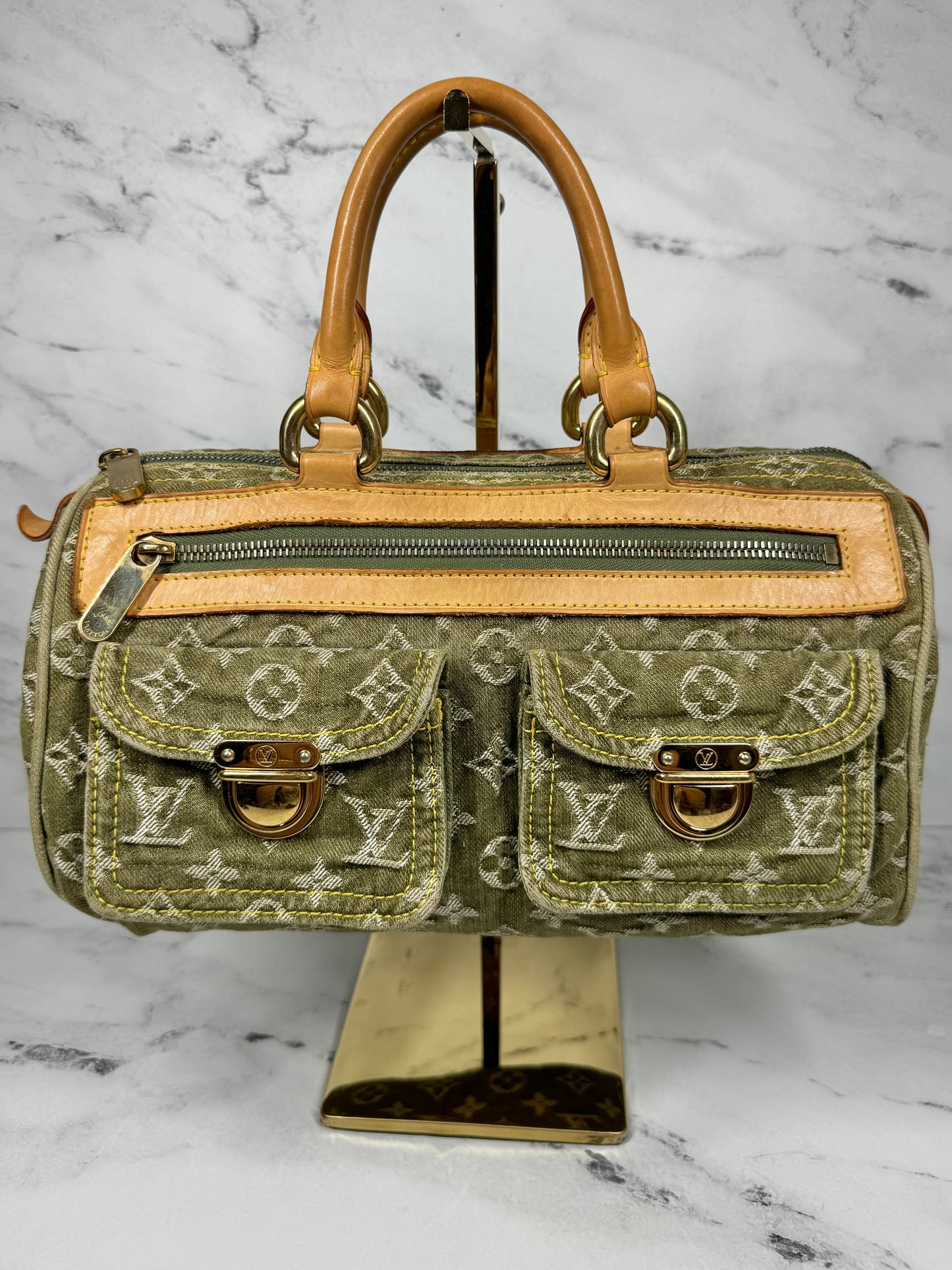 Louis Vuitton Vintage 2006 Green Denim Monogram Neo Speedy