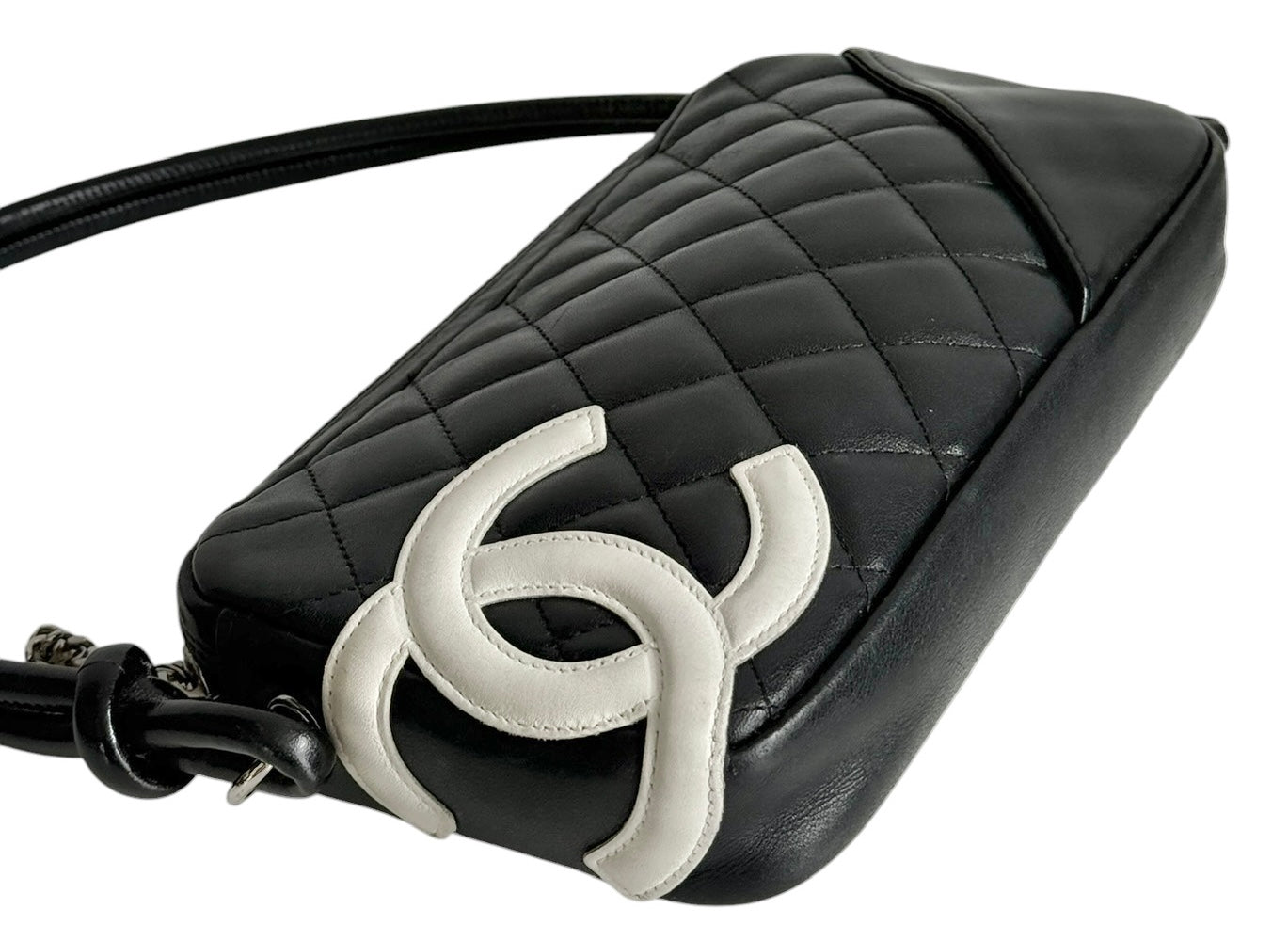 Chanel Vintage 00s Black & White Quilted Lambskin CC Cambon Pochette Shoulder Bag