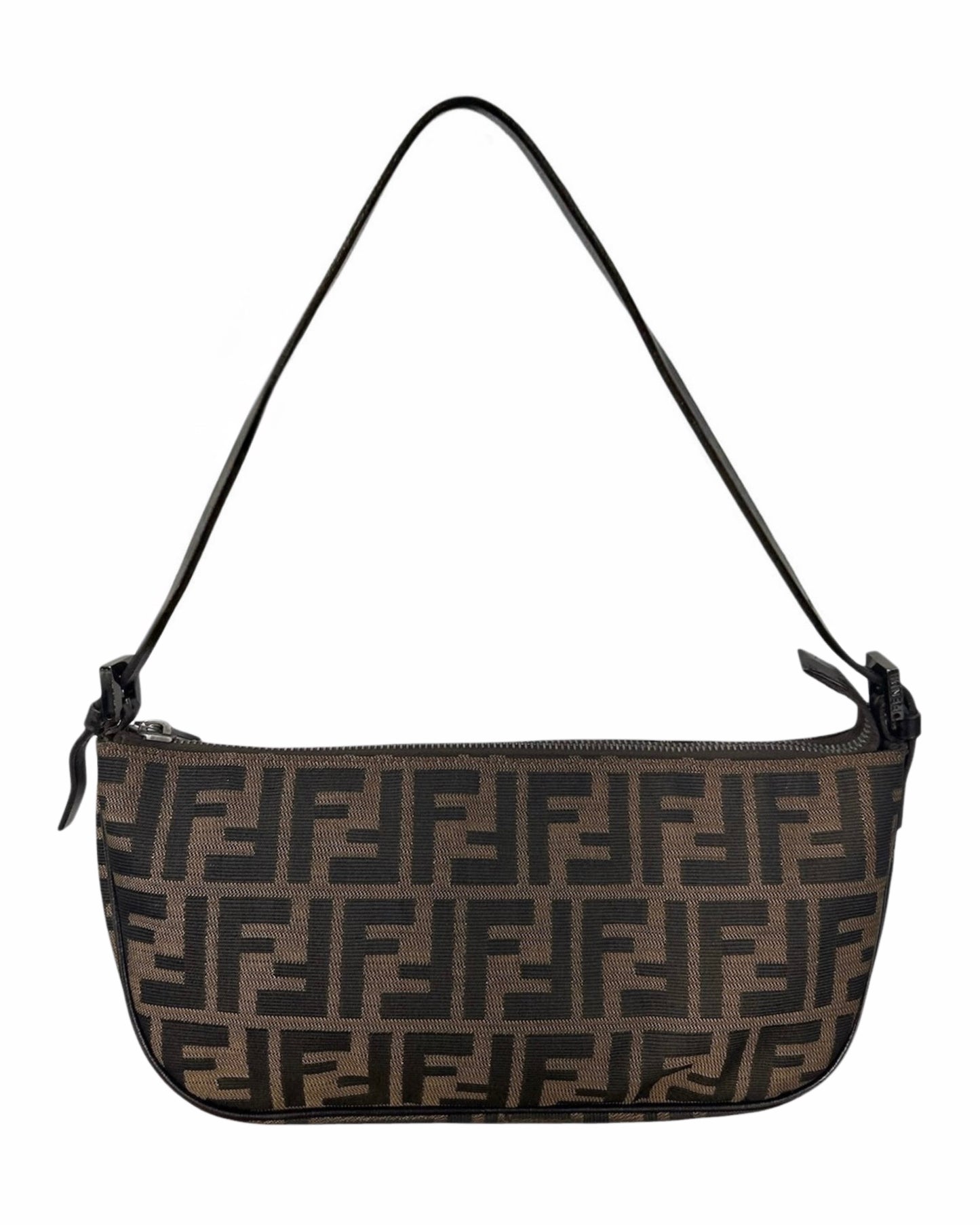 Fendi Vintage Brown Zucca Monogram Medium Boat Pochette Shoulder Bag