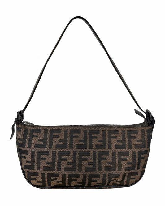 Fendi Vintage Brown Zucca Monogram Medium Boat Pochette Shoulder Bag