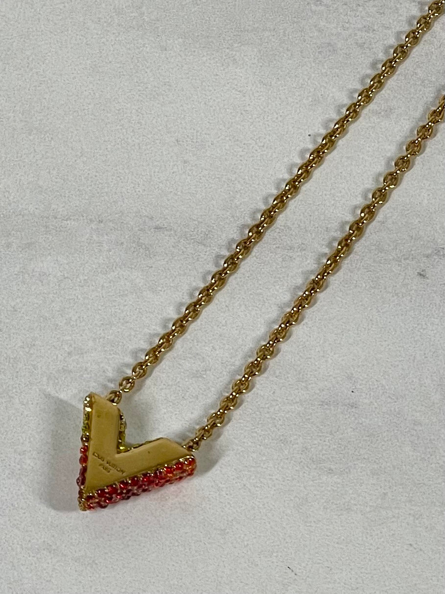 Louis Vuitton Gold Essential V Crystal Necklace