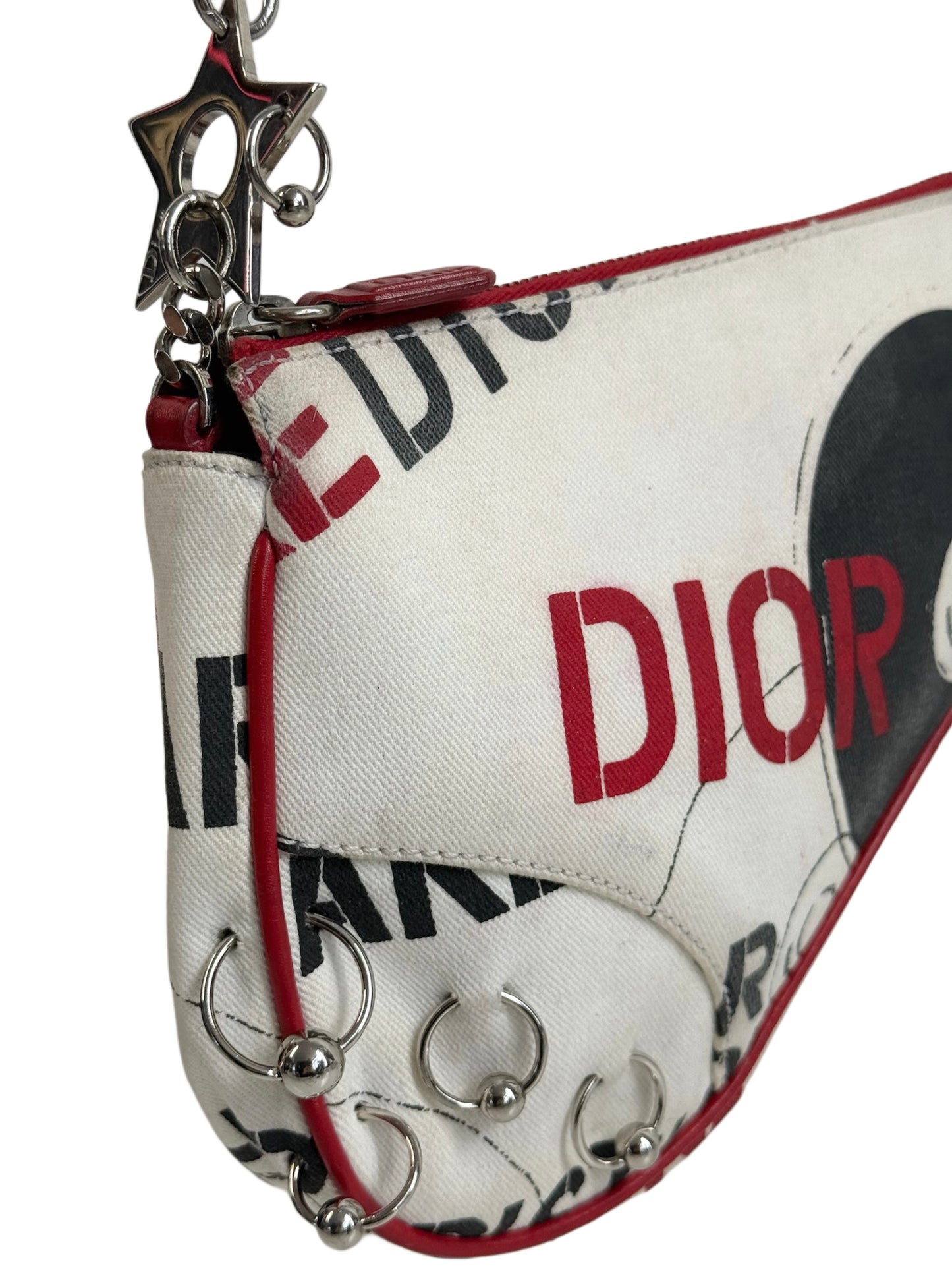 Dior Vintage 2004 White Red & Black Hardcore Piercings Mini Saddle Pochette Bag