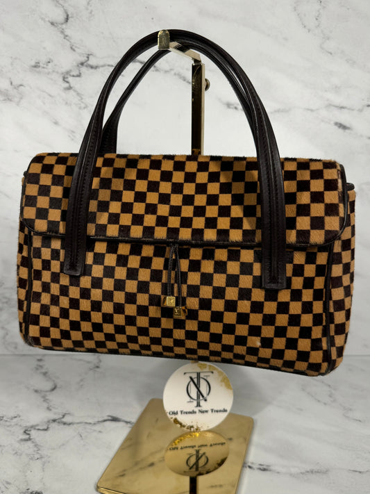 Louis Vuitton Vintage 2001 Pony Hair Damier Ebene Sauvage Lionnene Spawn Top Handle Bag