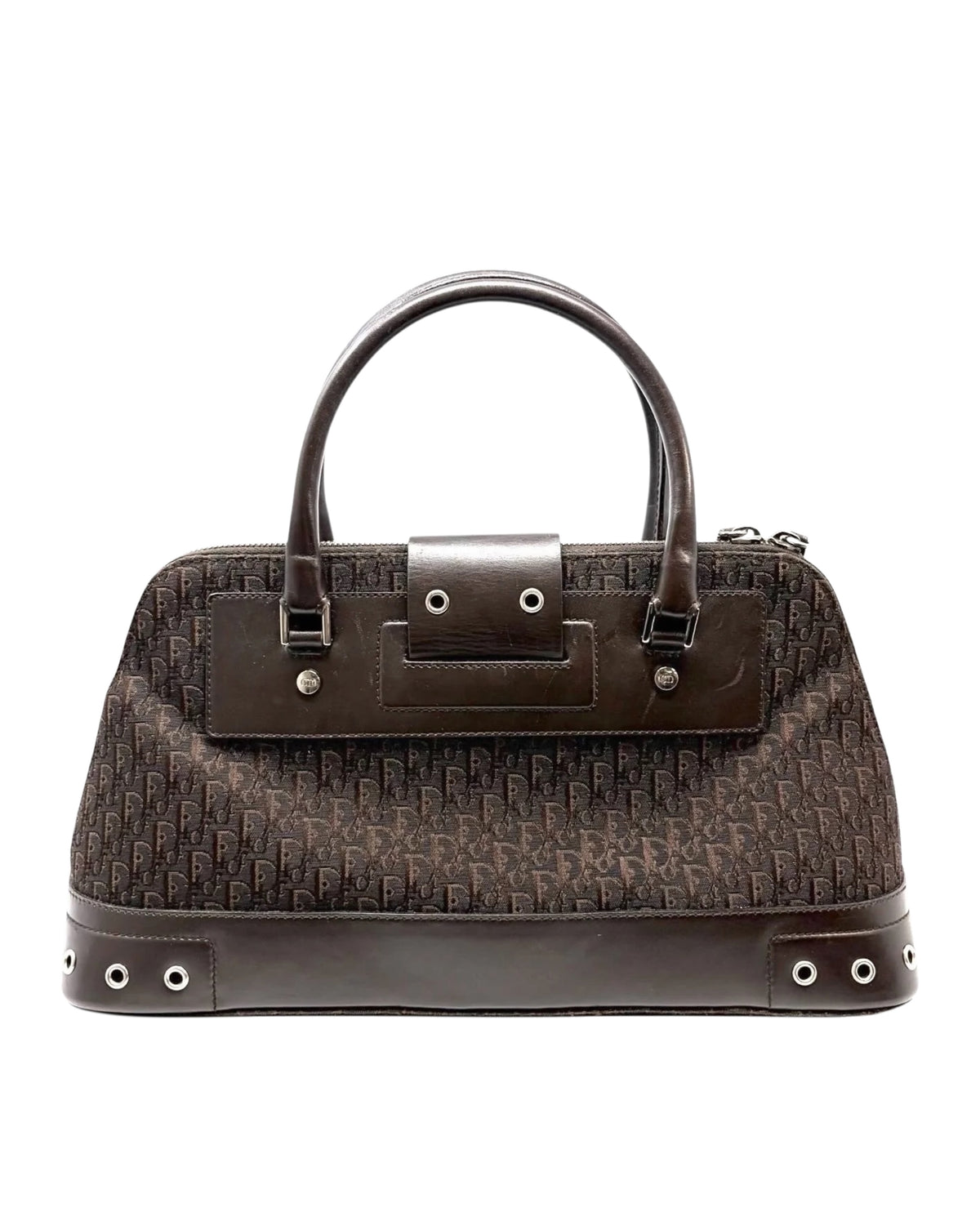 Dior Vintage 2002 Dark Brown Trotter Monogram Street Chic Top Handle Bag