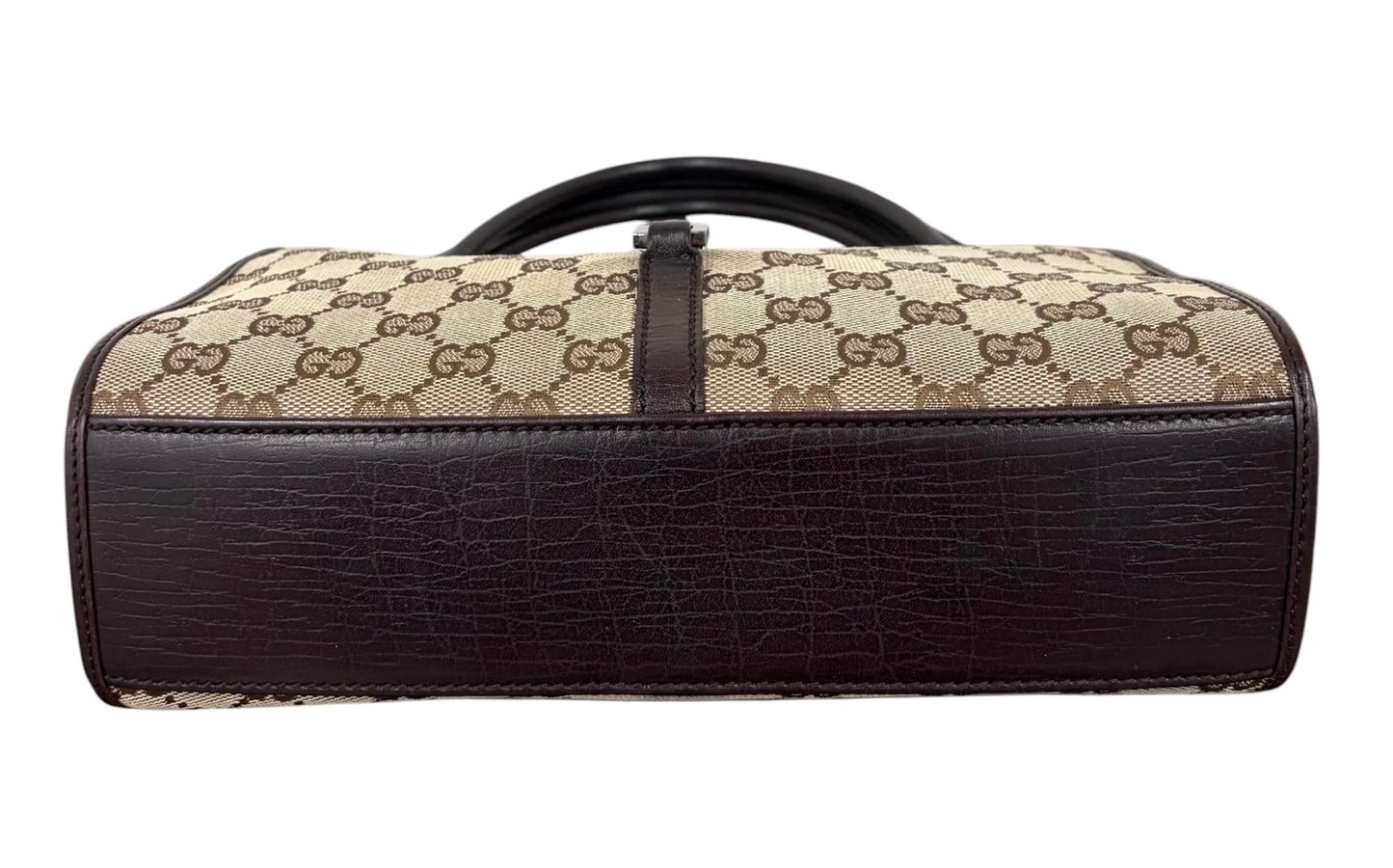 Gucci Vintage Brown GG Monogram Dark Brown Leather Trim Small Jackie Shoulder Bag