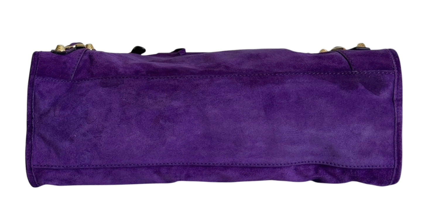 Balenciaga Ultra Violet Purple Suede Medium Giant 12 City Bag with Gold Hardware