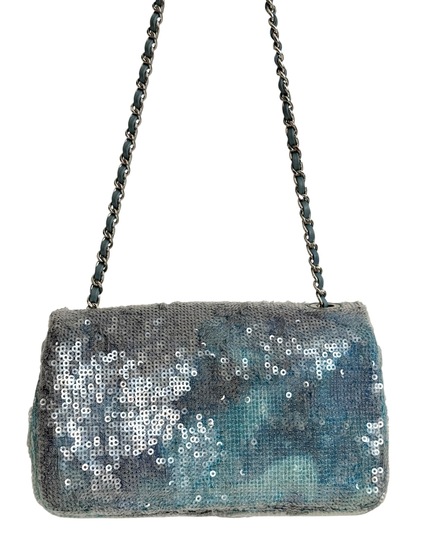 Chanel 2018 Blue Sequin Waterfall Mini Rectangular Classic Flap Bag