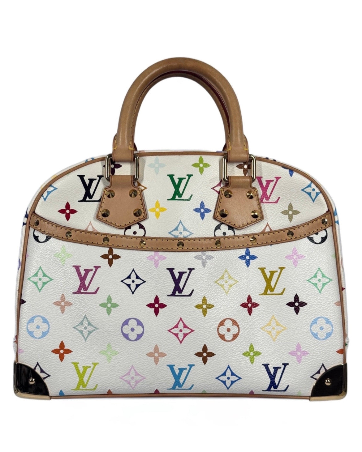 Louis Vuitton Vintage 2005 Takashi Murakami Blanc / White Multicolor Monogram Trouville Top Handle Bag