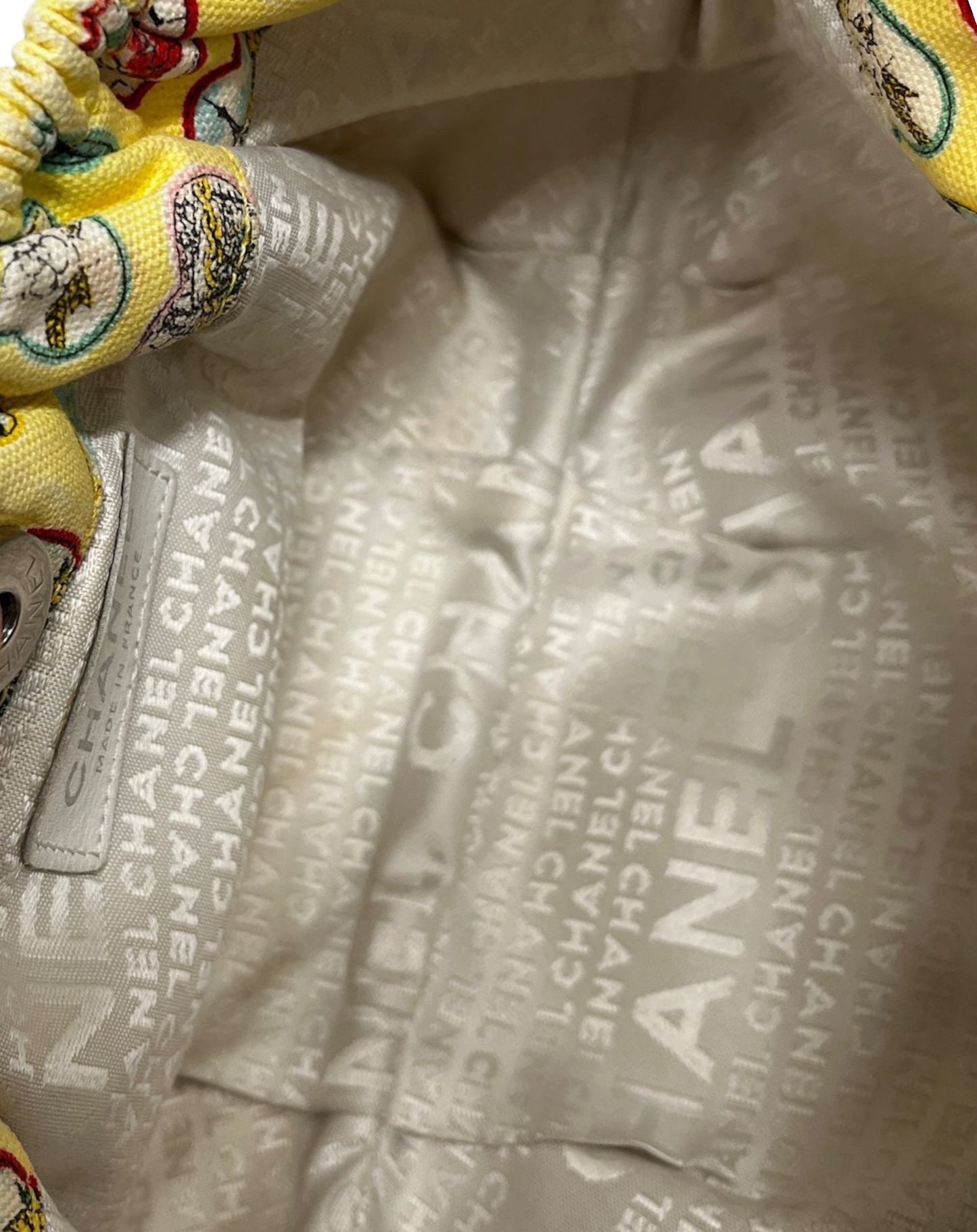 Chanel Vintage 2006 Yellow Valentine Heart Motif Canvas CC Charm Small Pochette Bag