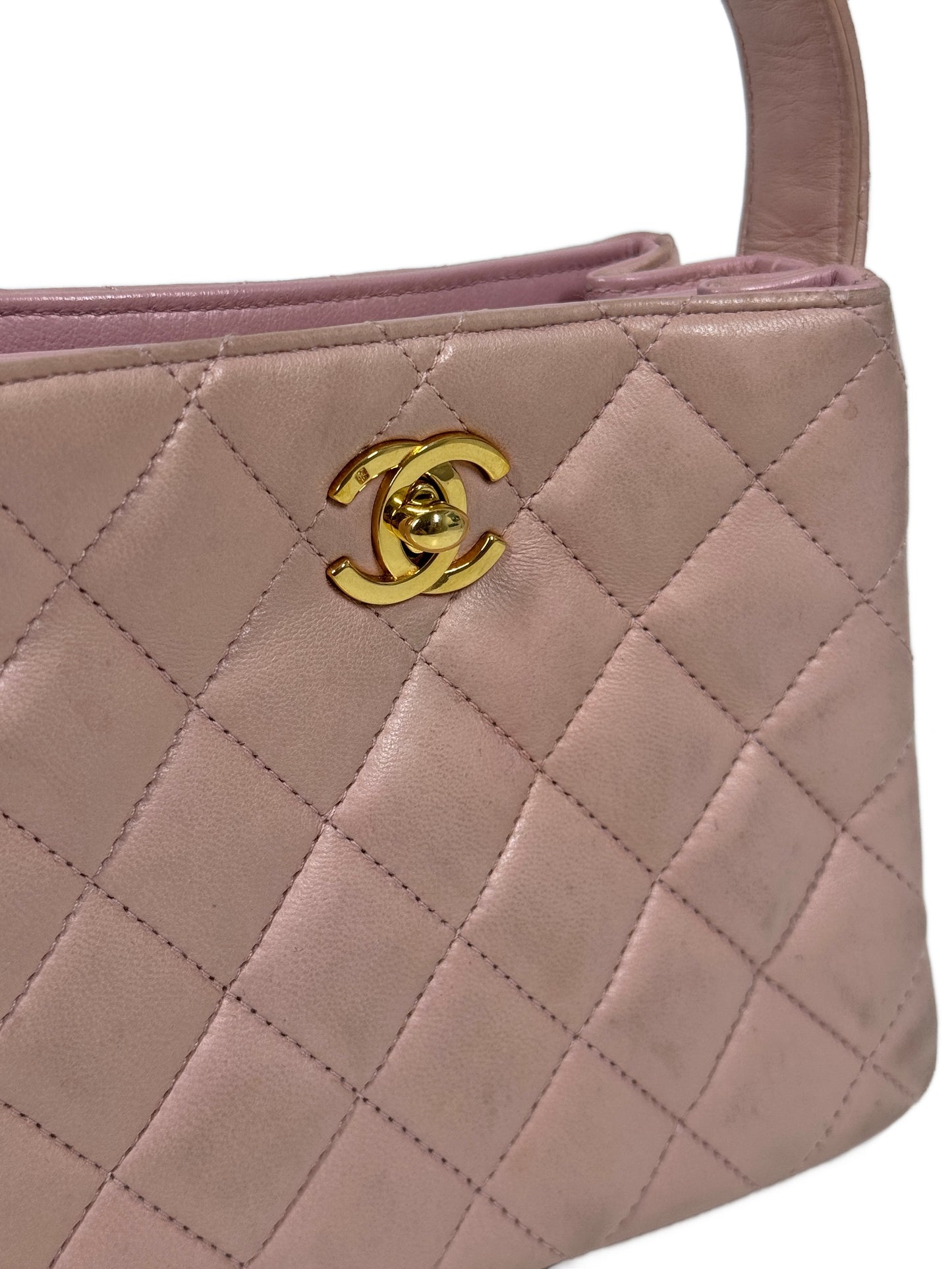 Chanel Vintage 90s Pink Lambskin Mini / Small Kelly Top Handle Bag w 24K Gold Plated Hardware