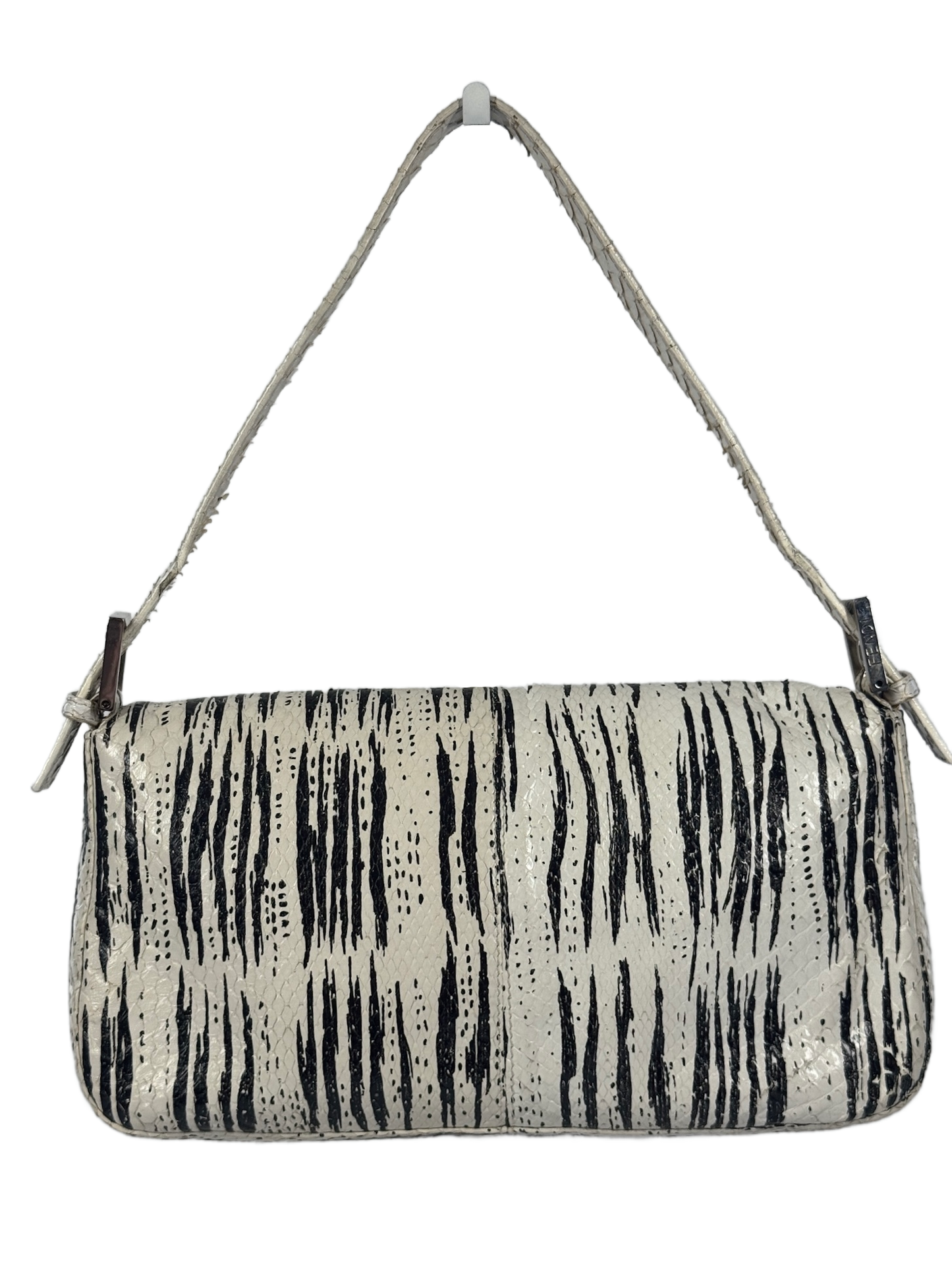 Fendi Vintage White & Black Zebra Print Snakeskin Baguette Shoulder Bag