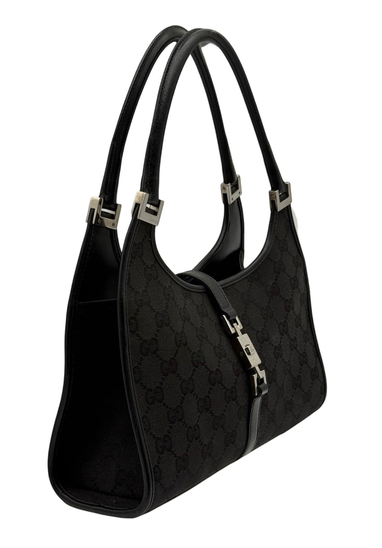Gucci Vintage Black GG Monogram Small Jackie Shoulder Bag