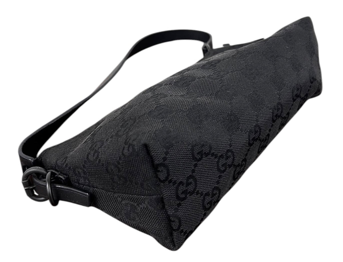 Gucci Vintage Black GG Monogram Pochette Bag with Leather Trim