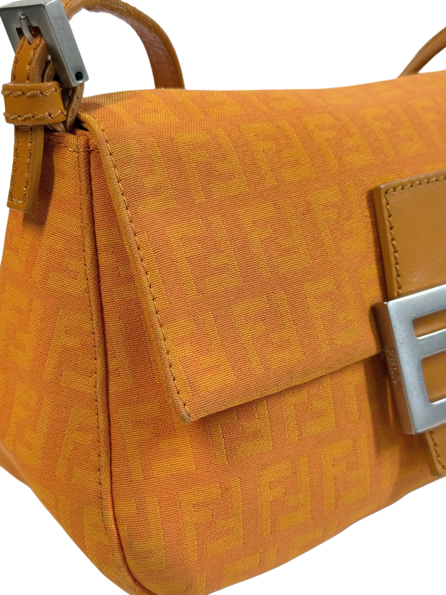 Fendi Vintage Orange Zucchino Zucca Monogram Mini Mamma Shoulder Baguette Bag
