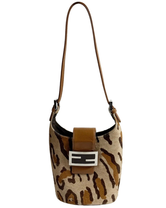 Fendi Vintage Leopard Print Pony Hair Mini Bucket Bag