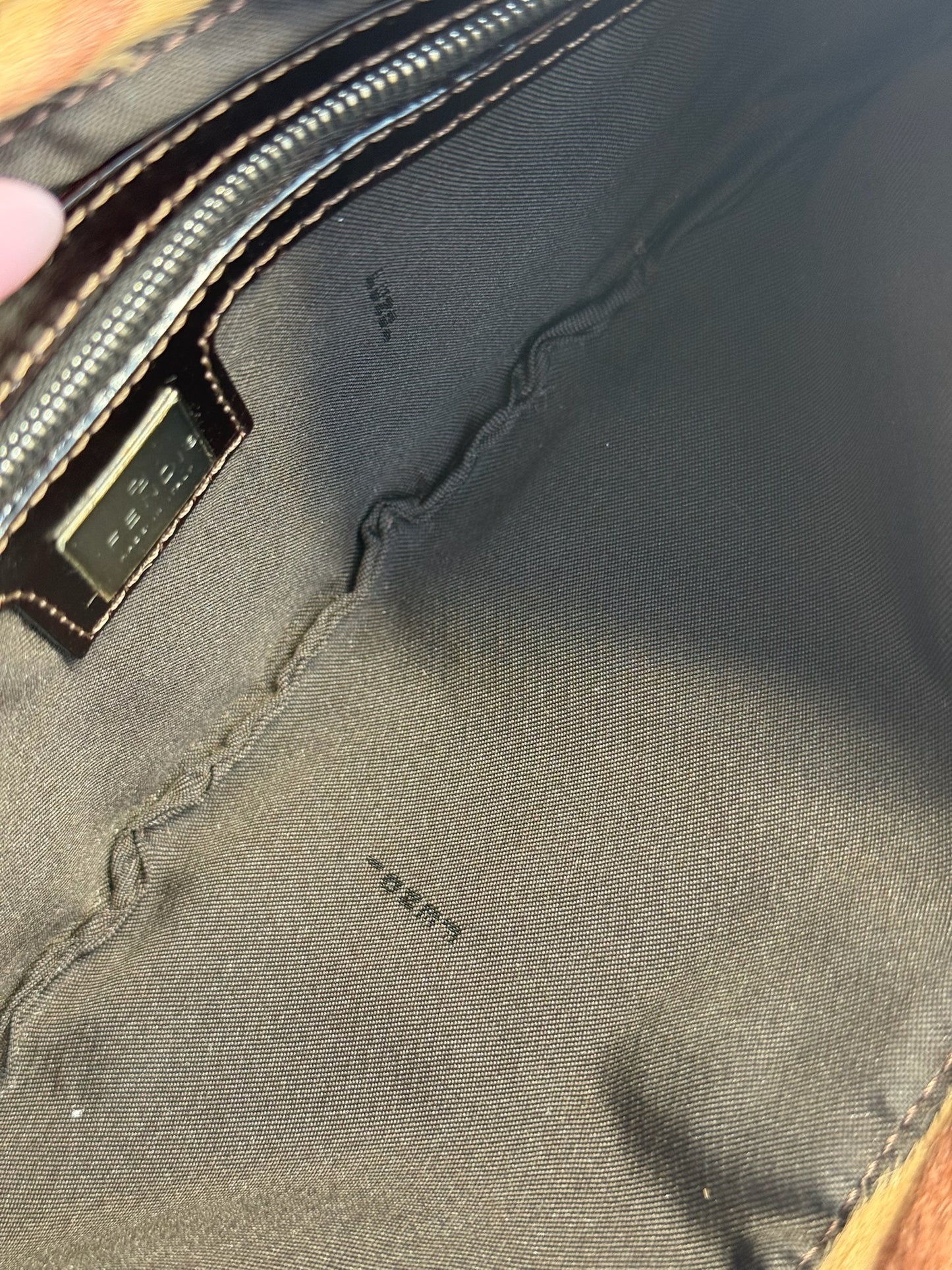 Fendi Vintage Brown Animal Print Pony Hair Half Moon Mini Shoulder Baguette Bag