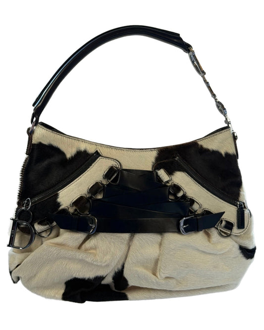 Dior by John Galliano 2004 Vintage Cow Print Pony Hair Large Ballerina Corset Bag