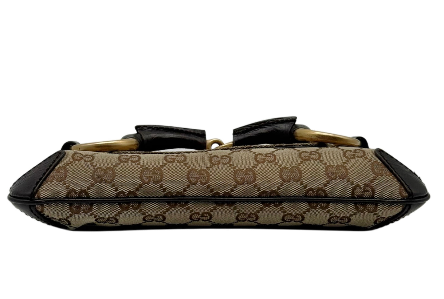 Gucci Vintage Brown GG Monogram Small Horsebit Shoulder Clutch Bag