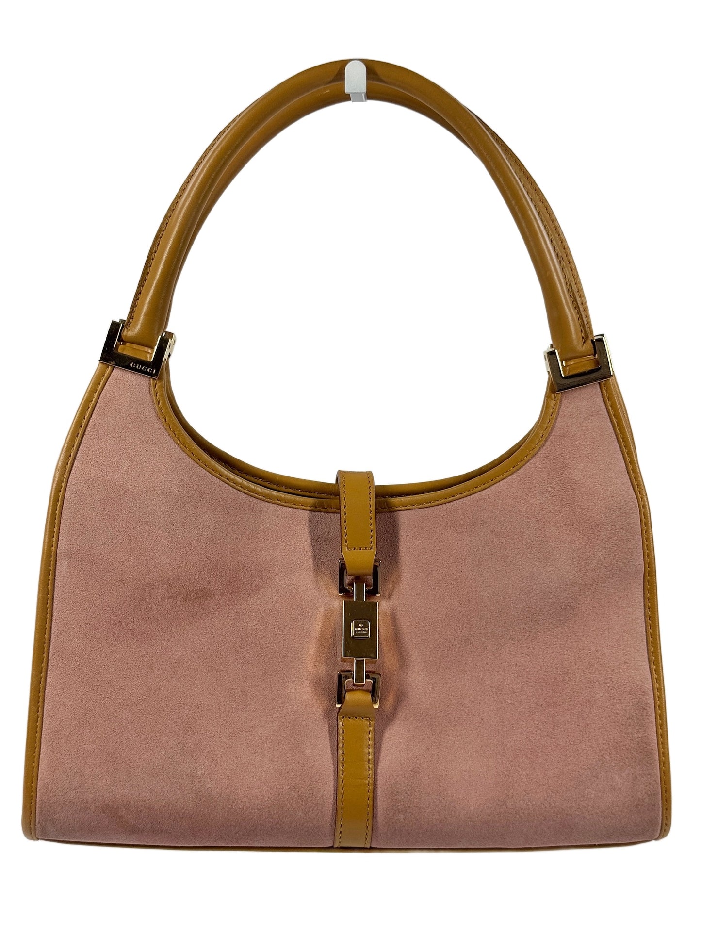 Gucci Vintage Pink Suede Brown Leather Trim Small Jackie Bag