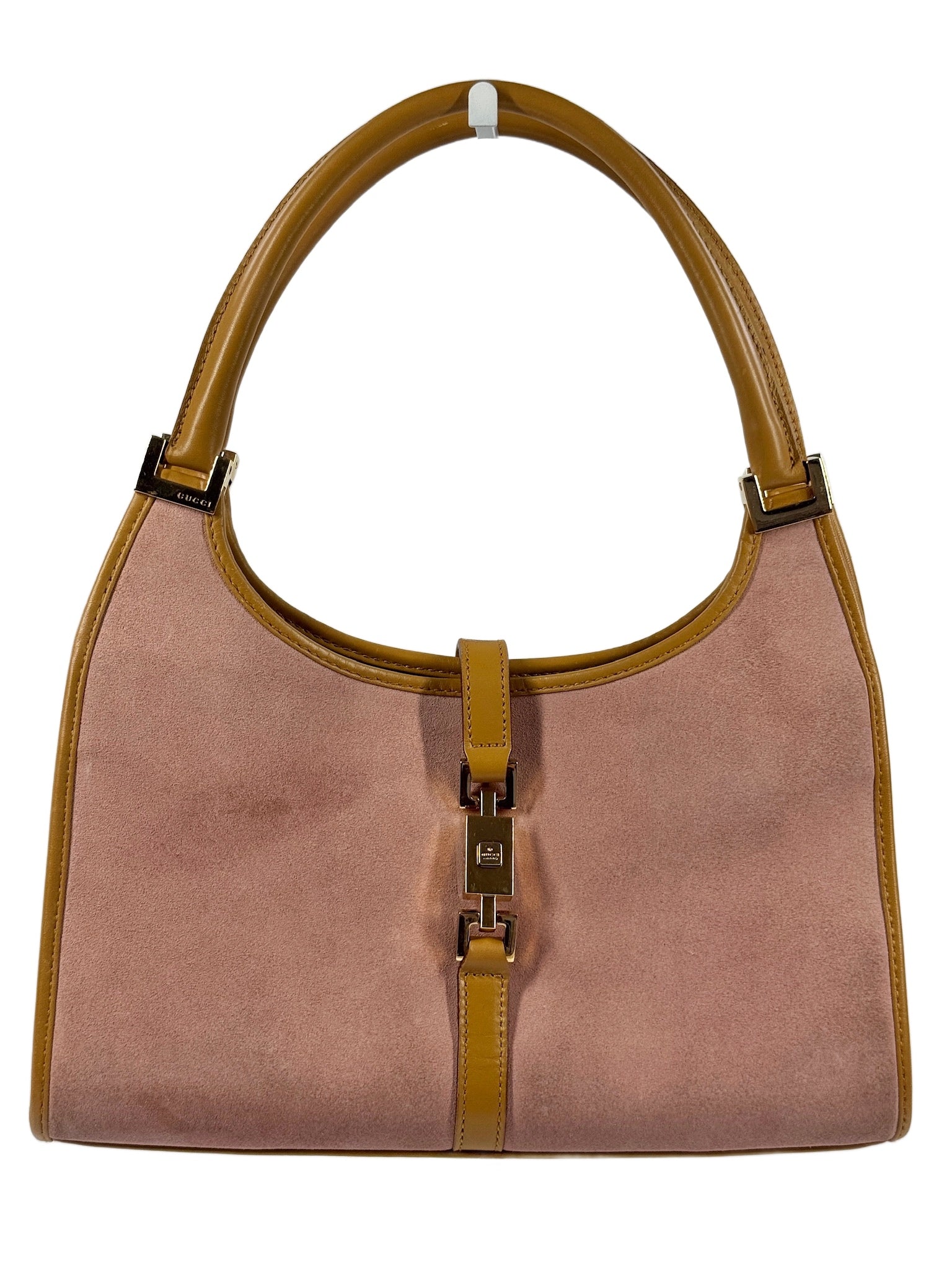 Gucci Vintage Pink Suede Brown Leather Trim Small Jackie Bag
