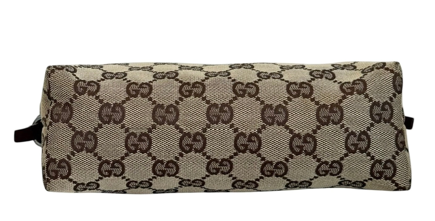 Gucci Vintage Brown GG Monogram Light Brown Leather Trim Small Pochette Bag