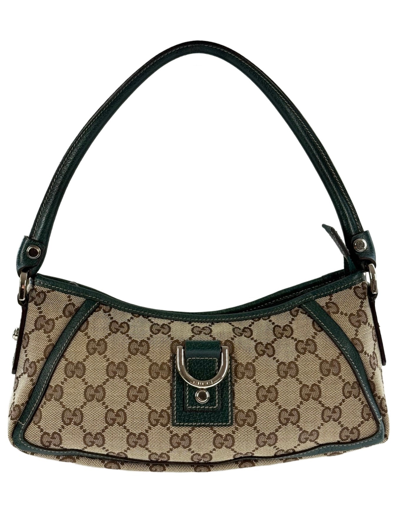 Gucci Brown GG Monogram Turquoise Leather Trim Abbey Pochette Shoulder Bag