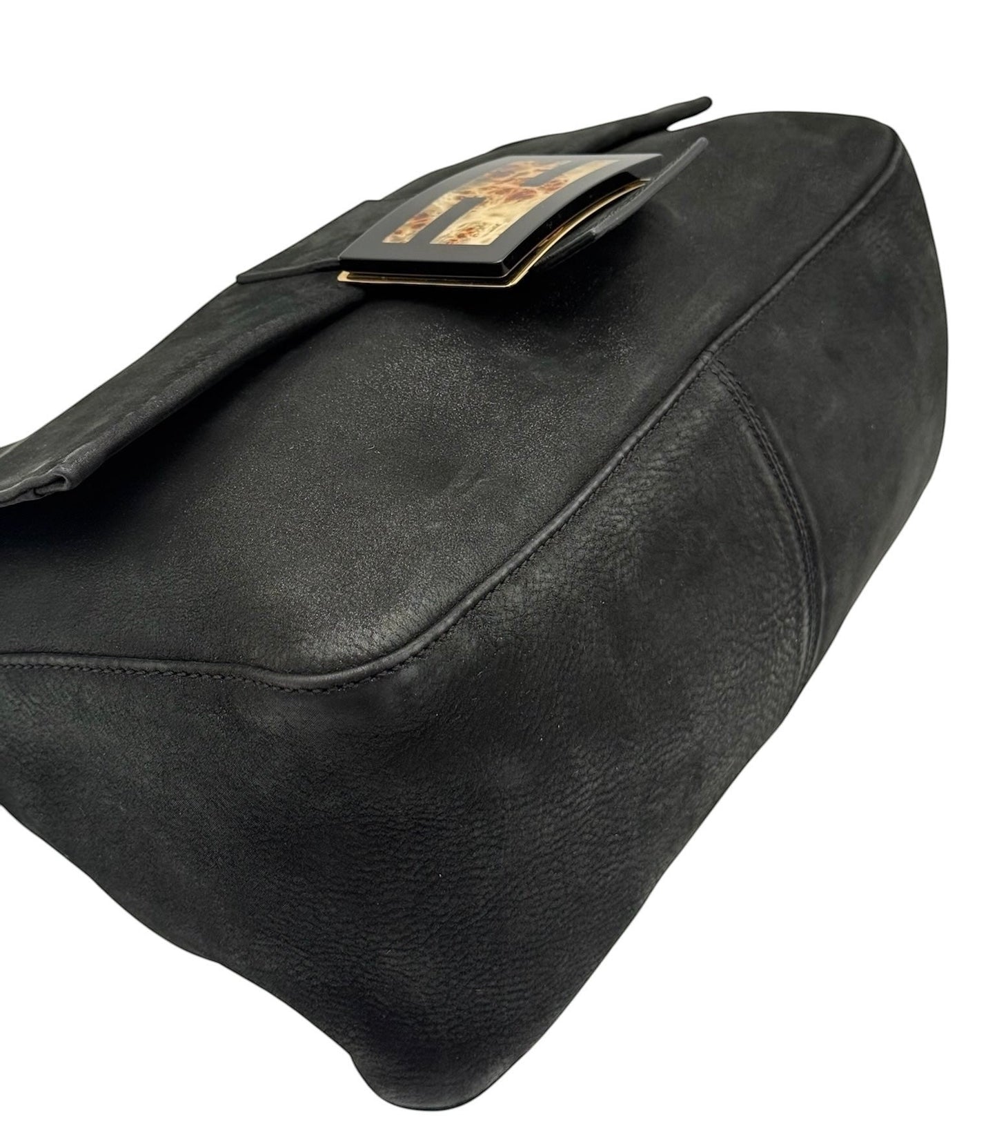 Fendi Vintage Black Micro Suede XL Mamma Baguette with Marble Logo