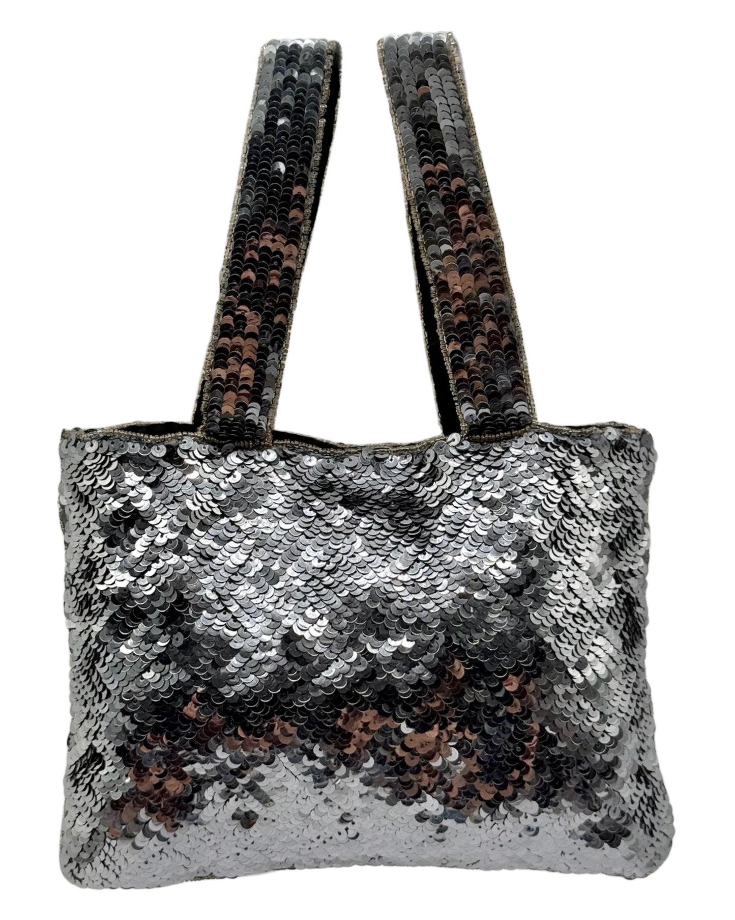 Chanel Vintage 90s Silver Sequin Beaded Crystal CC Mini Trompe L’oeil Evening Bag