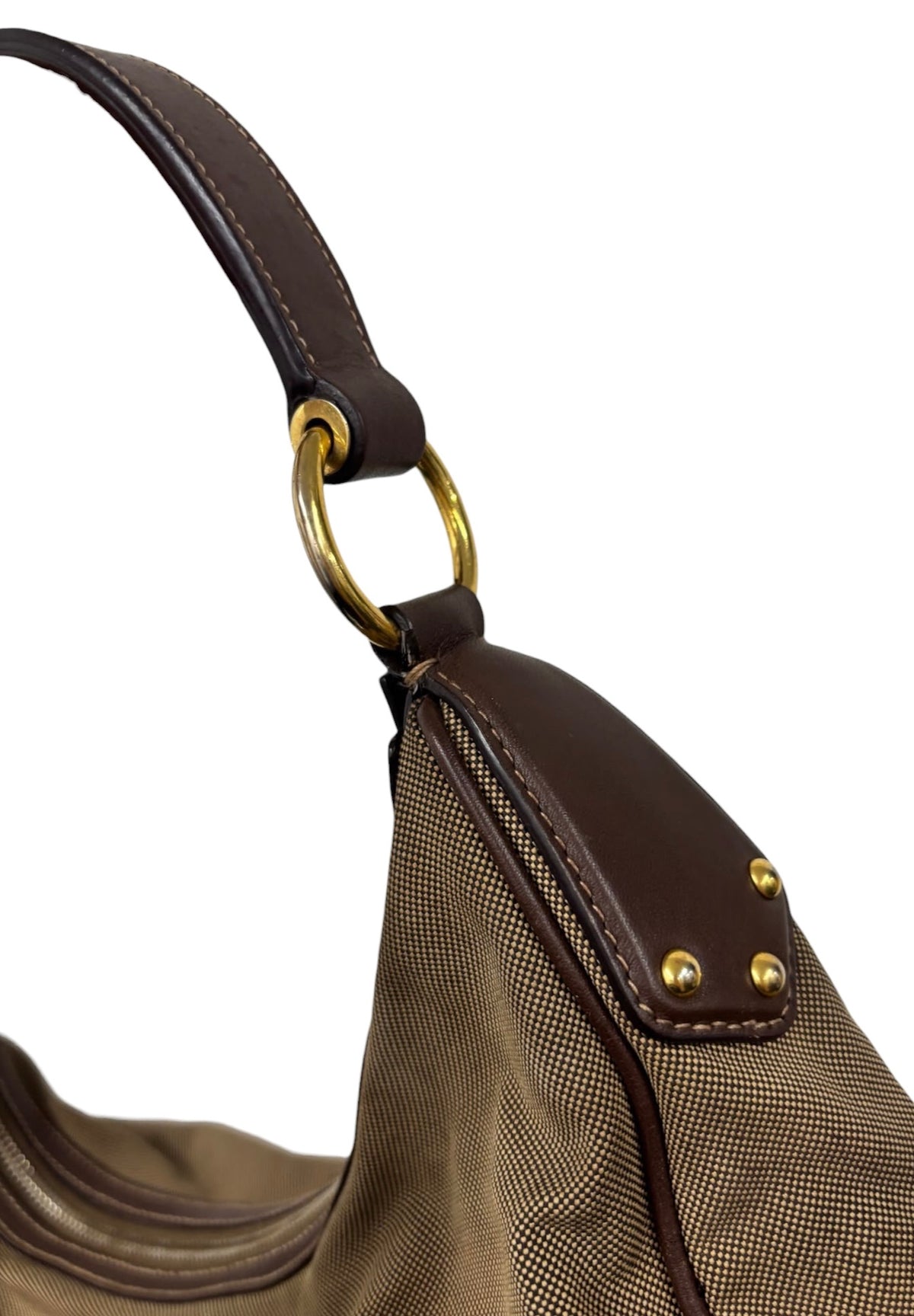 Prada Vintage Dark Brown Jaquard Logo Medium Hobo Shoulder Bag