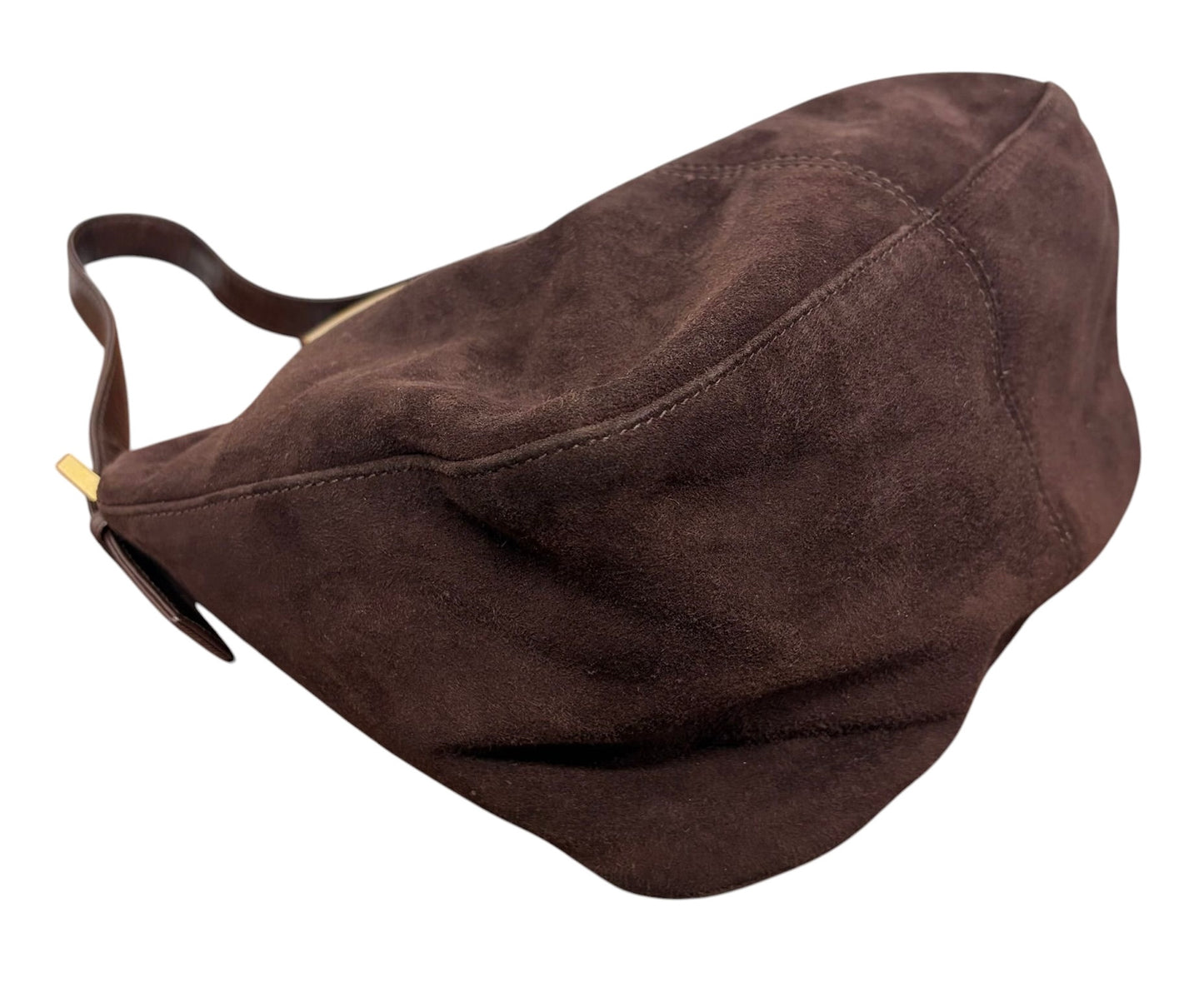 Fendi Vintage Brown Suede Double Flap Bucket Shoulder Baguette Bag 