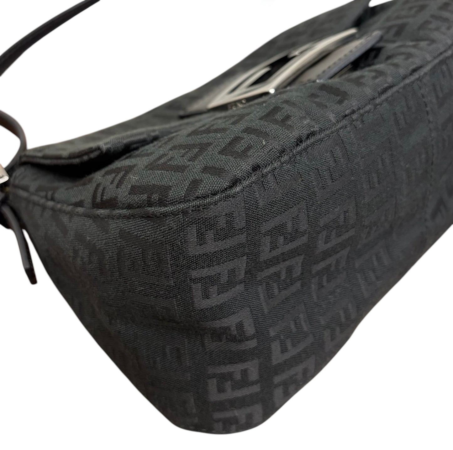 Fendi Vintage Black Zucchino Zucca Monogram Mini Mamma Shoulder Baguette Bag 