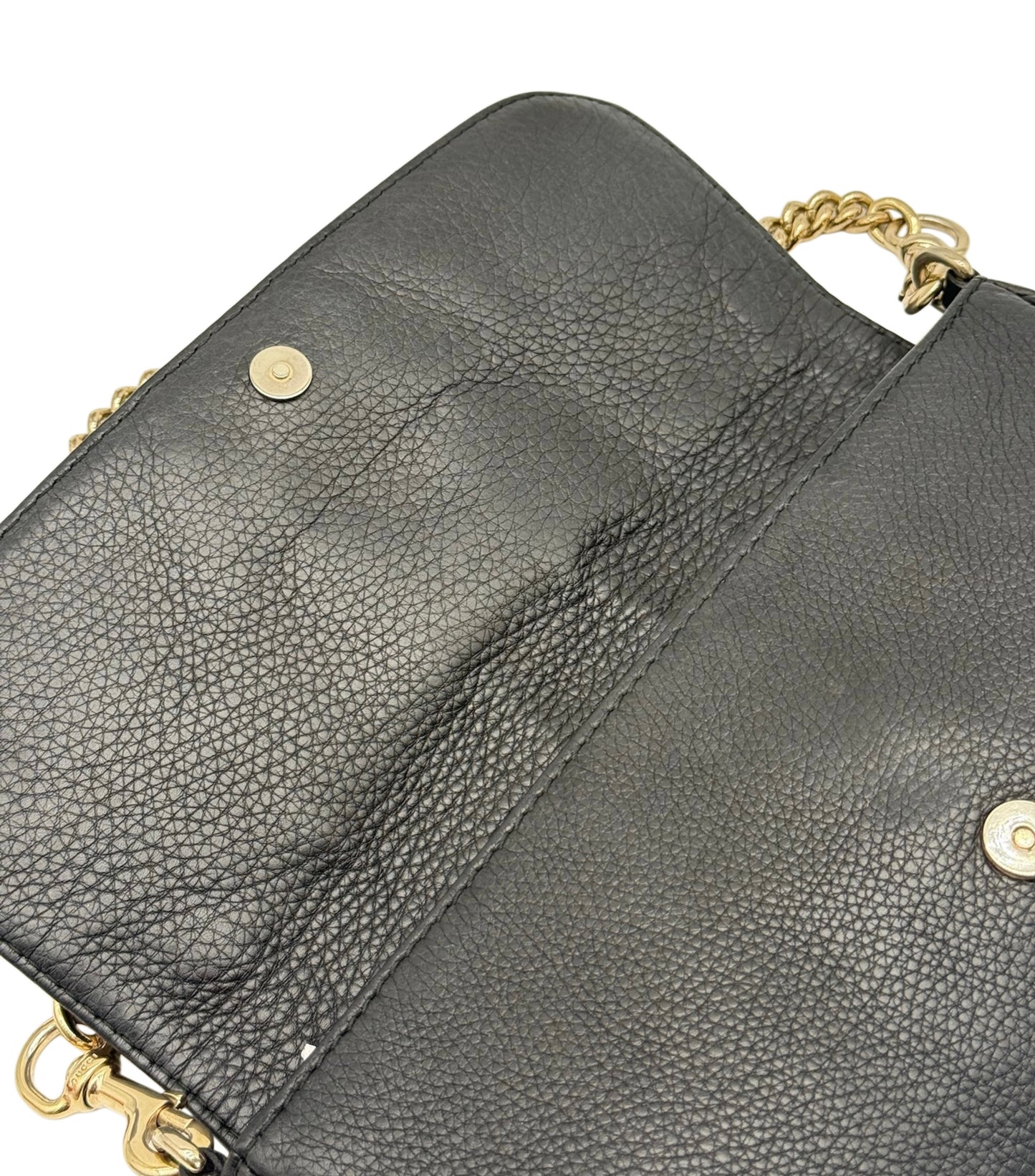Gucci Vintage Black Pebbled Leather Half Bit Small Chain Pochette Shoulder Bag