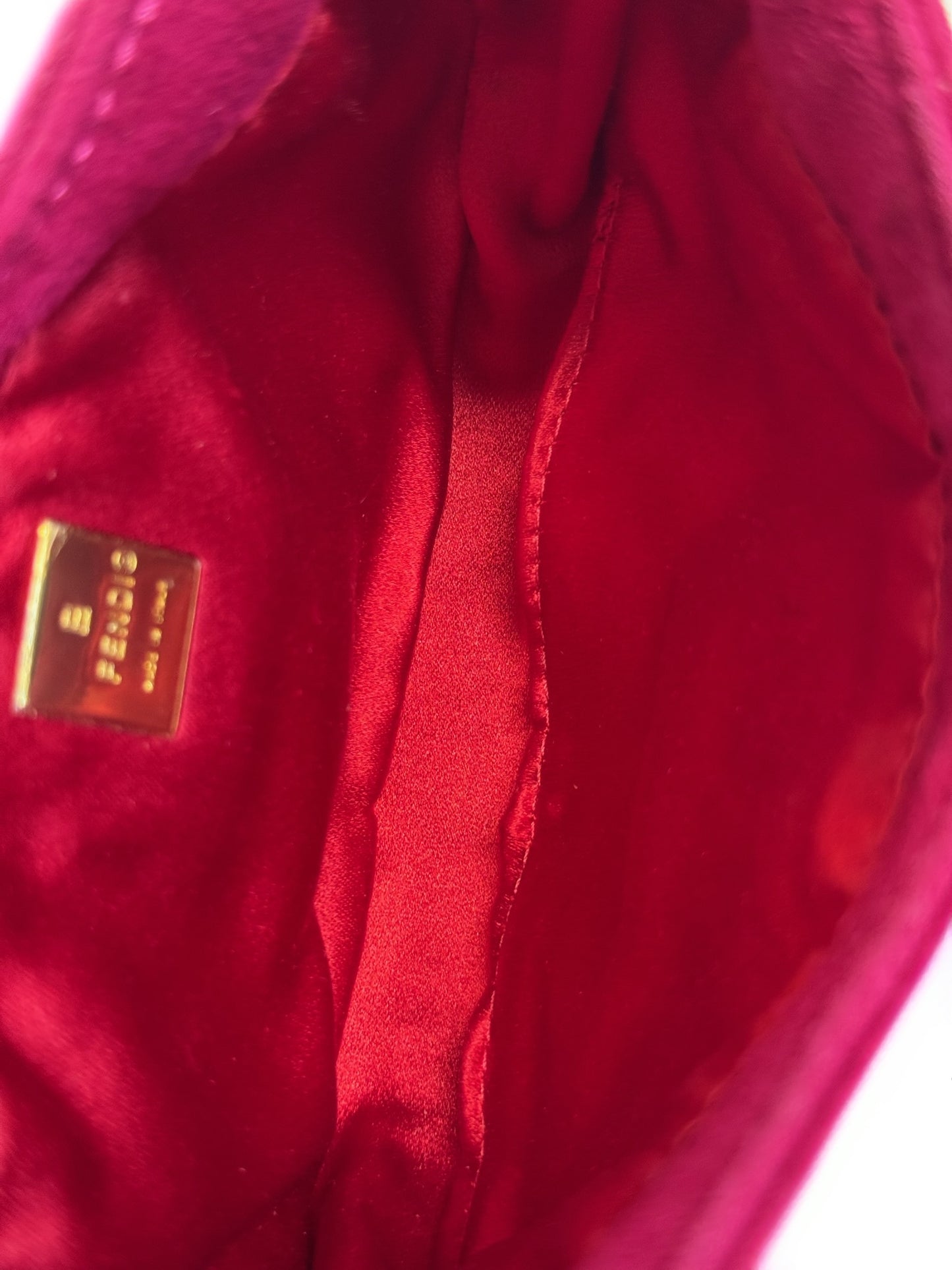 Fendi Vintage Hot Pink Suede Glitter Logo Mini Croissant Baguette Bag