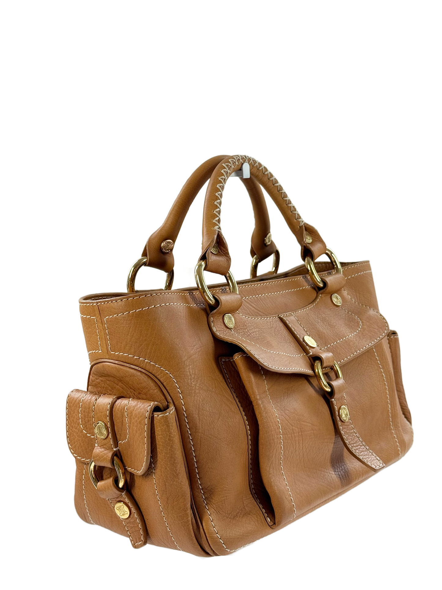 Celine Vintage Caramel Beige Leather Top Handle Bag