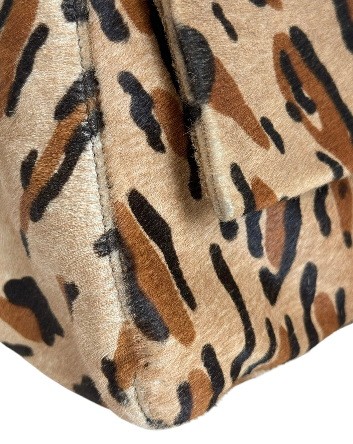 Fendi Vintage Brown Leopard Print Pony Hair Mamma Baguette Shoulder Bag