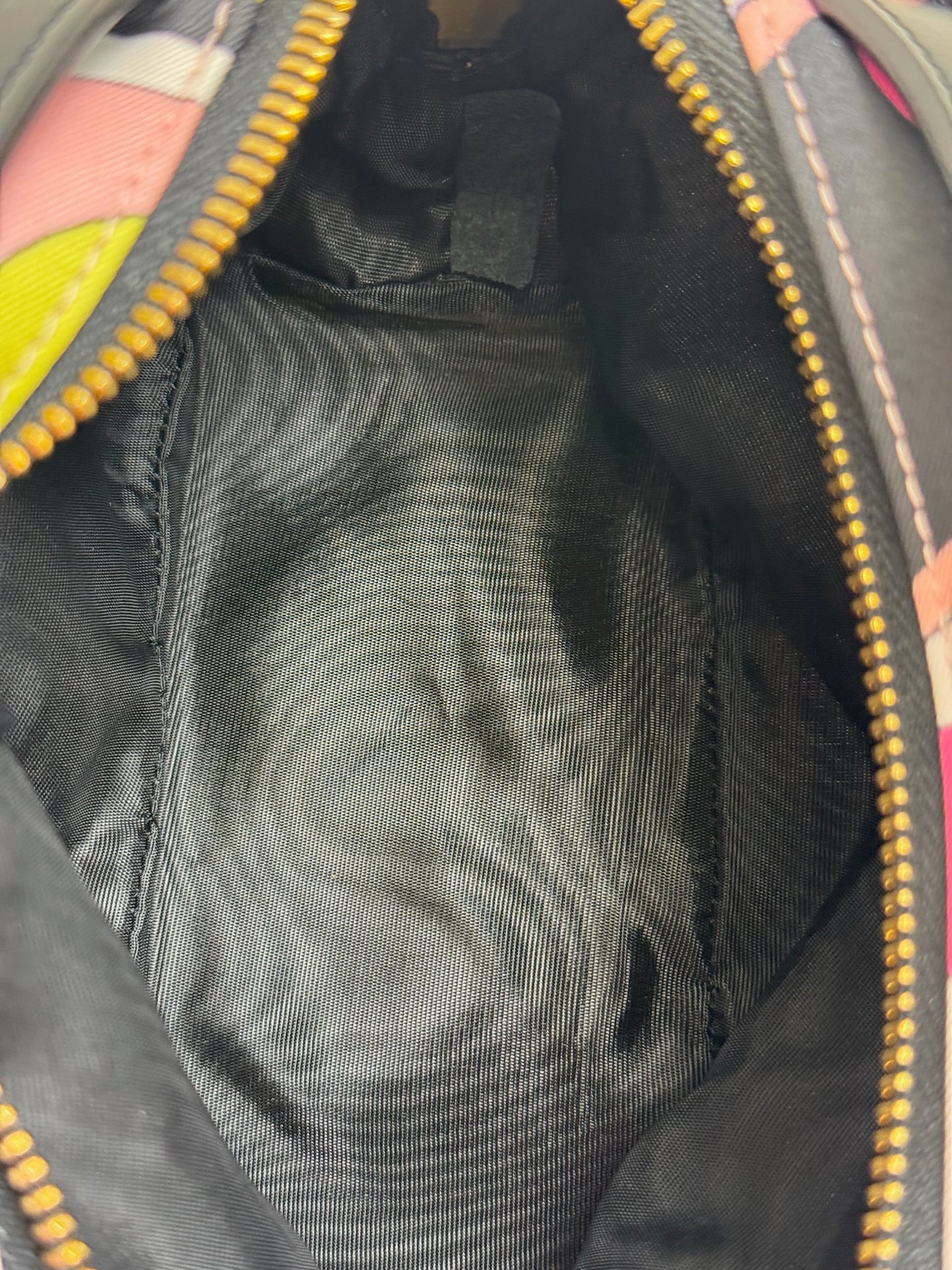 Emilio Pucci Multicolor Nylon Mini Top Handle Cosmetic Pouch Bag w Black Leather Trim