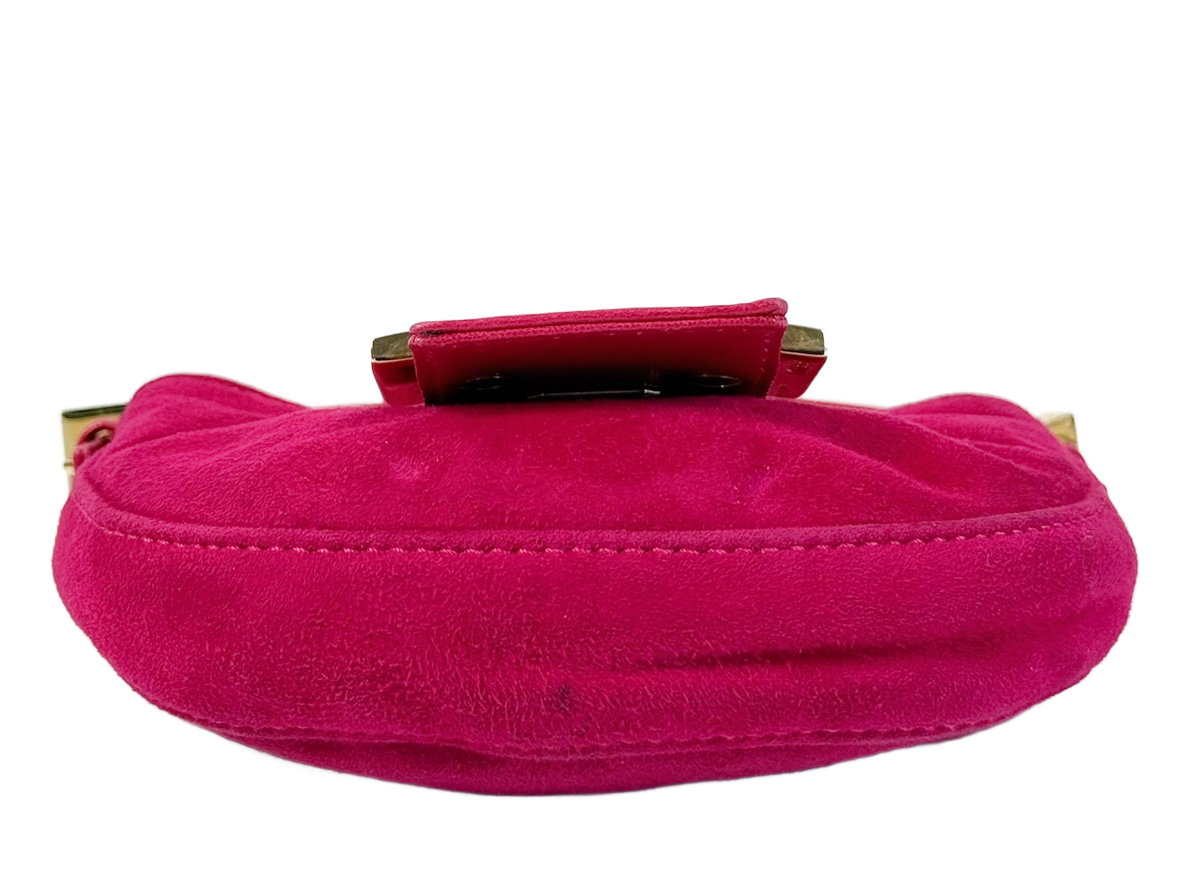 Fendi Vintage Hot Pink Suede Glitter Logo Mini Croissant Baguette Bag