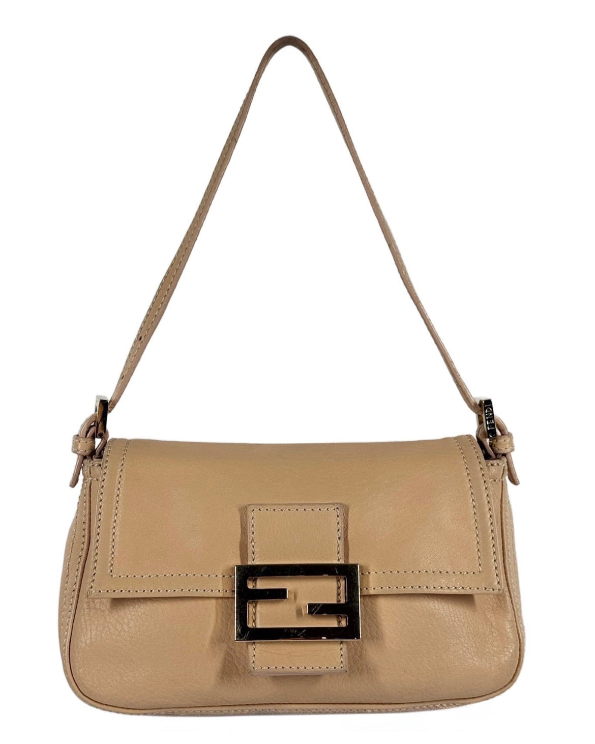 Fendi Vintage Baby Pink Calfskin Leather Stitch Mini Mamma Baguette Shoulder Bag