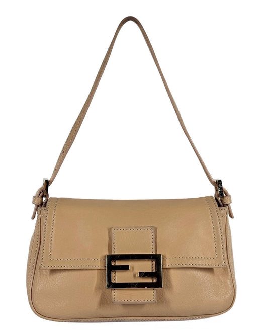 Fendi Vintage Baby Pink Calfskin Leather Stitch Mini Mamma Baguette Shoulder Bag