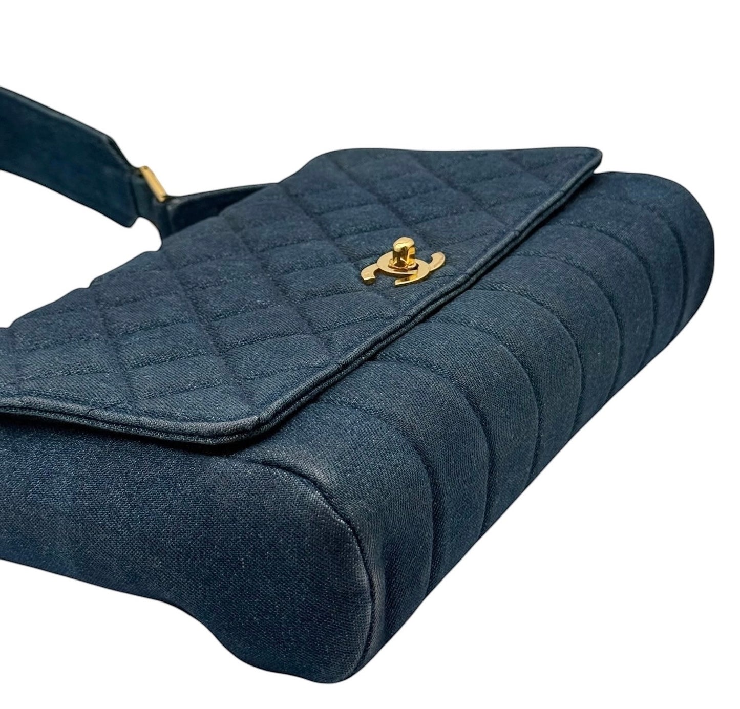 Chanel Vintage 90s Blue Denim Quilted Medium Full Flap Shoulder Bag with 24K GPHW