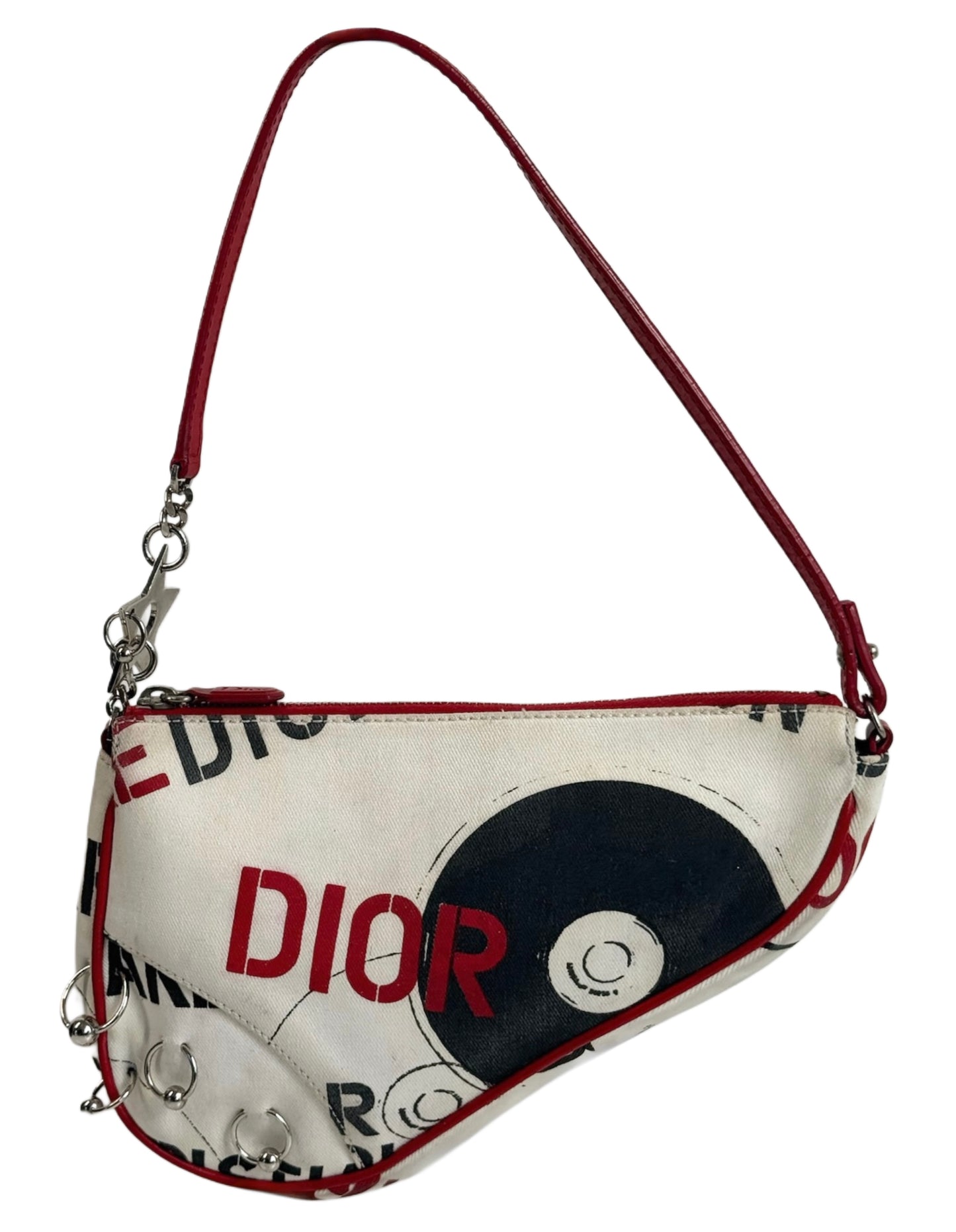 Dior Vintage 2004 White Red & Black Hardcore Piercings Mini Saddle Pochette Bag